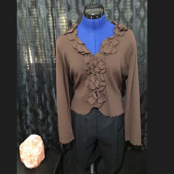 Studio G Tops - Long sleeve brown sheer dressy ruffled shirt blouse - Get this shirt free